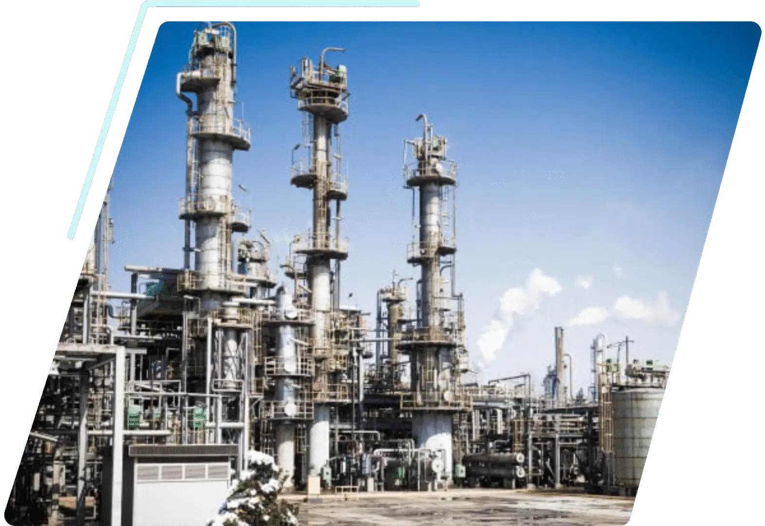 Industrial chemical plant with tall distillation towers