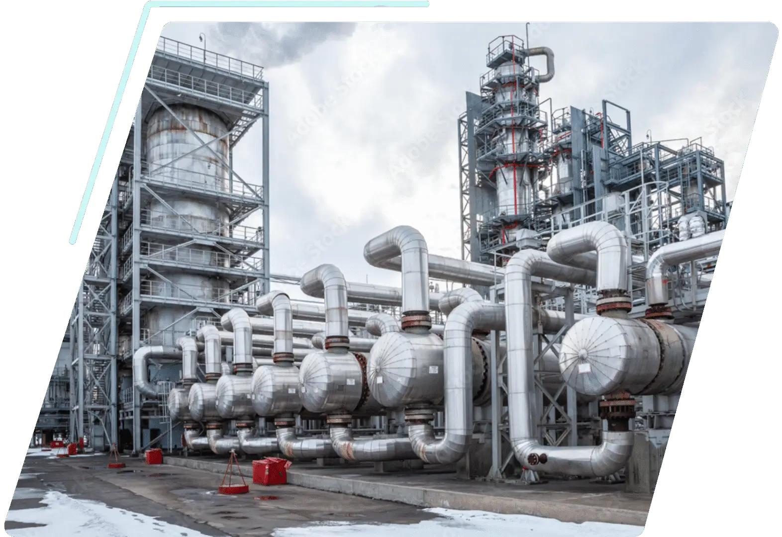 Industrial plant with large stainless steel pipes
